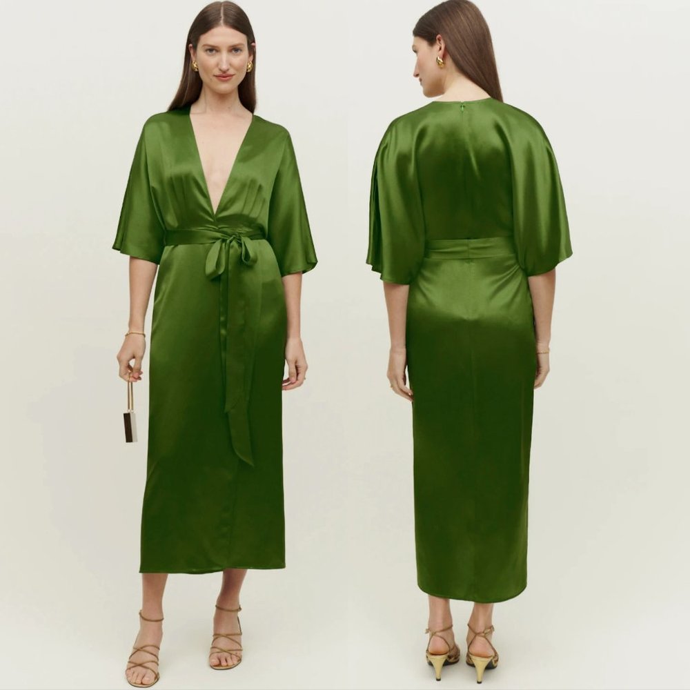 NWT Reformation Hedi Silk Dress in Palm Green - Picture 2 of 12